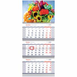 Календарь квартальный 3 бл. на 3 гр. OfficeSpace Standard "Цветы", с бегунком, 2020