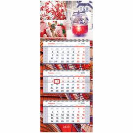 Календарь квартальный 3 бл. на 3 гр. OfficeSpace Premium "Red", с бегунком, 2020