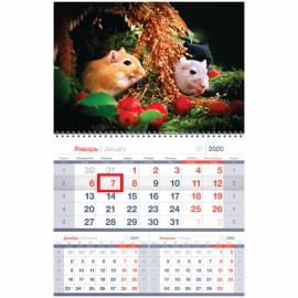 Календарь квартальный 1 бл. на 1 гр. OfficeSpace Mono premium "Символ года", с бегунком, 2020