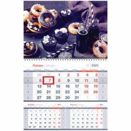 Календарь квартальный 1 бл. на 1 гр. OfficeSpace Mono premium "Пончик & кекс", с бегунком, 2020