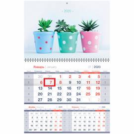 Календарь квартальный 1 бл. на 1 гр. OfficeSpace Mono premium "Cactus", с бегунком, 2020