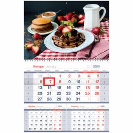 Календарь квартальный 1 бл. на 1 гр. OfficeSpace Mono premium "Домашний десерт", с бегунком, 2020