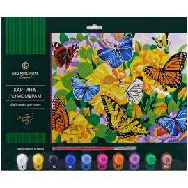 Картина по номерам Greenwich Line "Бабочки с цветами" А3, с акриловыми красками, картон, европодвес