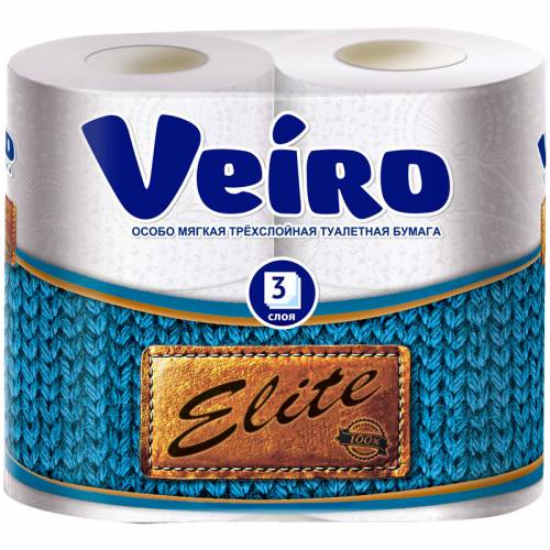 Бумага туалетная Veiro "Elite" 3-х слойн., тиснение, белая, 4шт.