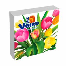 Салфетки бумажные Veiro 2-х слойн., 24*24см, белые, с рисунком "Букет тюльпанов", 25шт.