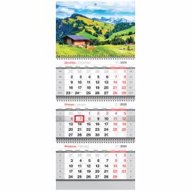 Календарь квартальный 3 бл. на 3 гр. OfficeSpace "Домик в горах", с бегунком, 2020г.