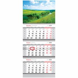Календарь квартальный 3 бл. на 3 гр. OfficeSpace "Просторы природы", с бегунком, 2020г.