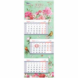 Календарь квартальный 3 бл. на склейке OfficeSpace Люкс каскад "Цветы", с бегунком, 2020г.