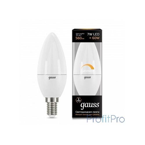 GAUSS 103101107-D Светодиодная лампа LED Свеча-dim E14 7W 560lm 3000К диммируемая 1/10/100 