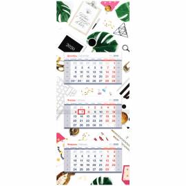 Календарь квартальный 3 бл. на склейке OfficeSpace Люкс "Lux", с бегунком, 2020г.