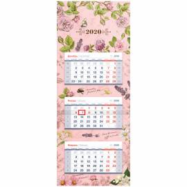 Календарь квартальный 3 бл. на склейке OfficeSpace Люкс "Цветочный орнамент", с бегунком, 2020г.