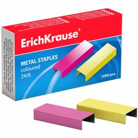 Скобы для степлера №24/6 Erich Krause, цветные, 1000шт.