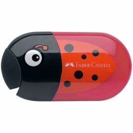 Точилка пластиковая с ластиком Faber-Castell "Ladybug", 2 отверстия, контейнер