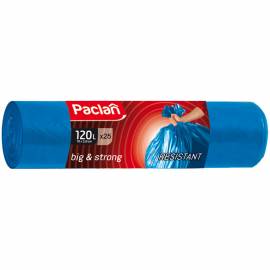 Мешки для мусора 120л Paclan "Big&Strong" ПВД, 110*70см, 25шт., синие, в рулоне