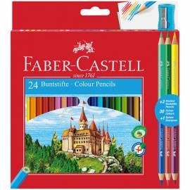 Карандаши цветные Faber-Castell, 24цв.+4, заточен., картон, европодвес, с точилкой