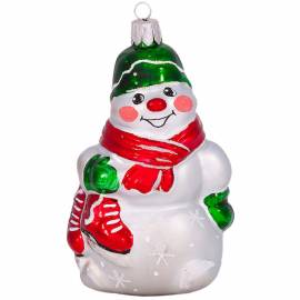 Елочное украшение стеклянное "Снеговик с коньками" 8,2см, подарочная упаковка