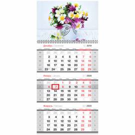 Календарь квартальный 3 бл. на 1 гр. OfficeSpace "Цветочная композиция", с бегунком, 2020г.