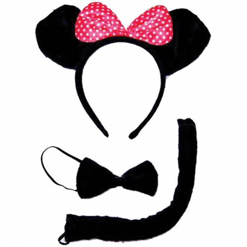 Карнавальный набор (ободок-уши Минни-Маус, хвост и галстук-бабочка), черный/розовый