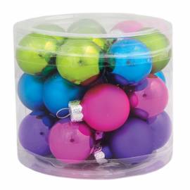 Набор стеклянных шаров 24шт, 25мм, фуксия/фиолетовый/бирюзовый/лайм, пластиковая упаковка