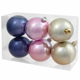 Набор пластиковых шаров 6шт, 60мм, белый/розовый/фиолетовый, пластиковая упаковка