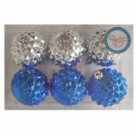 Набор пластиковых шаров 6шт, 60мм, серебро/синий, пластиковая упаковка