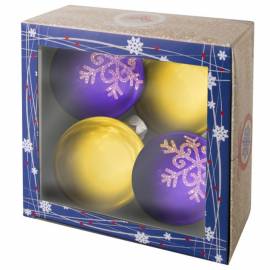 Набор стеклянных шаров 4шт, 60мм, золото/фиолетовый