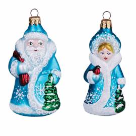Набор стеклянных елочных украшений "Дед Мороз и Снегурочка" 11см, подарочная упаковка