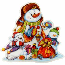 Новогоднее оконное украшение со светодиодом "Снеговики", 8.5*8.5 см