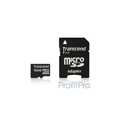 Micro SecureDigital 16Gb Transcend TS16GUSDHC10 MicroSDHC Class 10, SD adapter