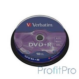 Verbatim Диски DVD+R 4.7Gb 16х, 10 шт, Cake Box (43498) 