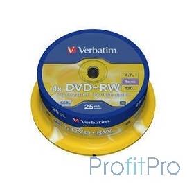 Verbatim Диски DVD+RW , 4.7Gb 4-х , 25шт, Cake Box (43489)