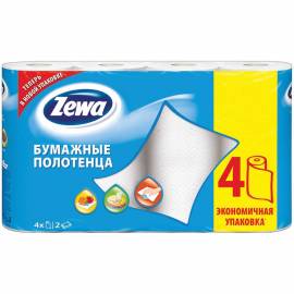Полотенца бумажные в рулонах Zewa, 2-х слойн., 15м/рул, тиснение, белые, 4шт.