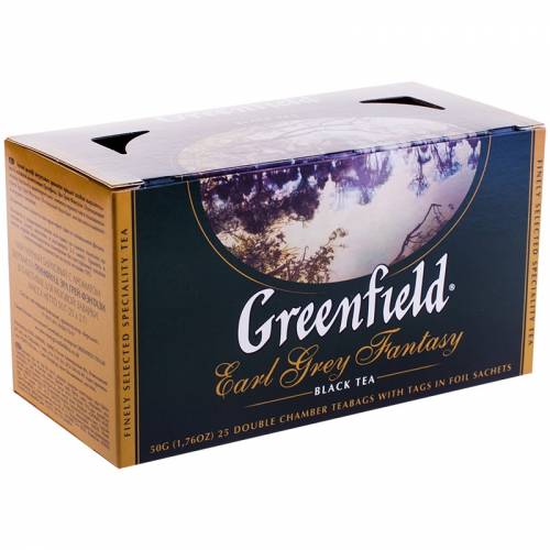 Чай Greenfield "Earl Grey", черный с бергамотом, 25 фольг. пакетиков по 2г