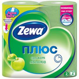Бумага туалетная Zewa плюс 2-х слойн., 4шт., тиснение, зеленая, яблоко