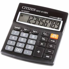 Калькулятор настольный Citizen SDC-810BN, 10 разр., двойное питание, 102*124*25мм, черный