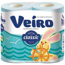 Бумага туалетная Veiro "Classic" 2-х слойн., 4шт., тиснение, голубая
