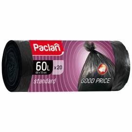 Мешки для мусора 60л Paclan "Standard" ПНД, 60*72см, 7,3 мкм, 20шт., черные, в рулоне