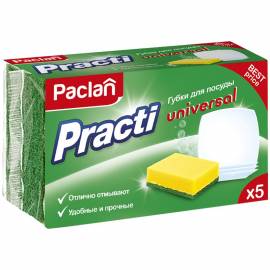 Губки для посуды Paclan "Practi Universal", поролон с абразивным слоем, 5шт.