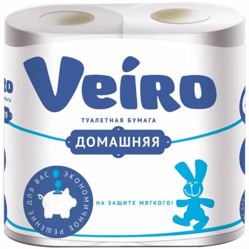 Бумага туалетная Veiro "Домашняя" 2-х слойн., 4шт., тиснение, белая