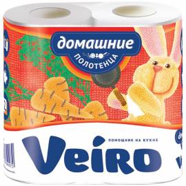 Полотенца бумажные в рулонах Veiro "Домашние", 2-х слойн., 12,5м/рул, тиснение, белые, 2шт.